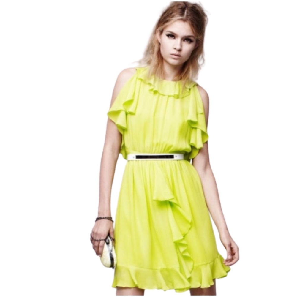 EUC- Chartreuse Ruffled Prabal Gurung for Target Dress- Size 4